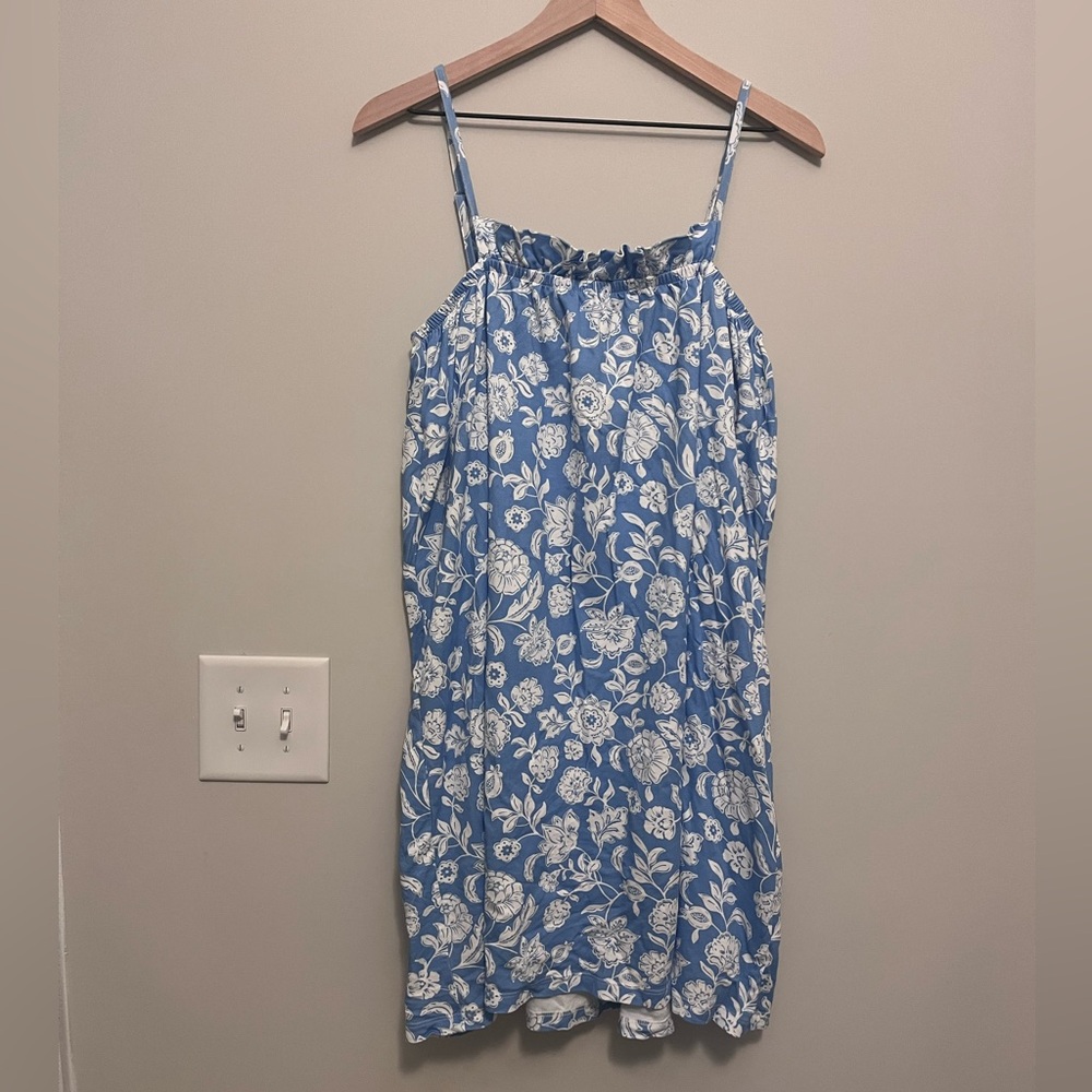 LAKE Pima Cotton Ruffle Nightgown in Baltic Bouquet Size Large